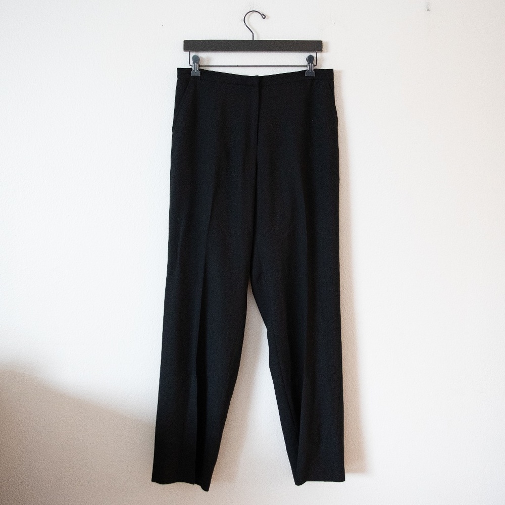 Eileen Fisher Pull On 100% Wool Pants Elastic Waist Front Zip